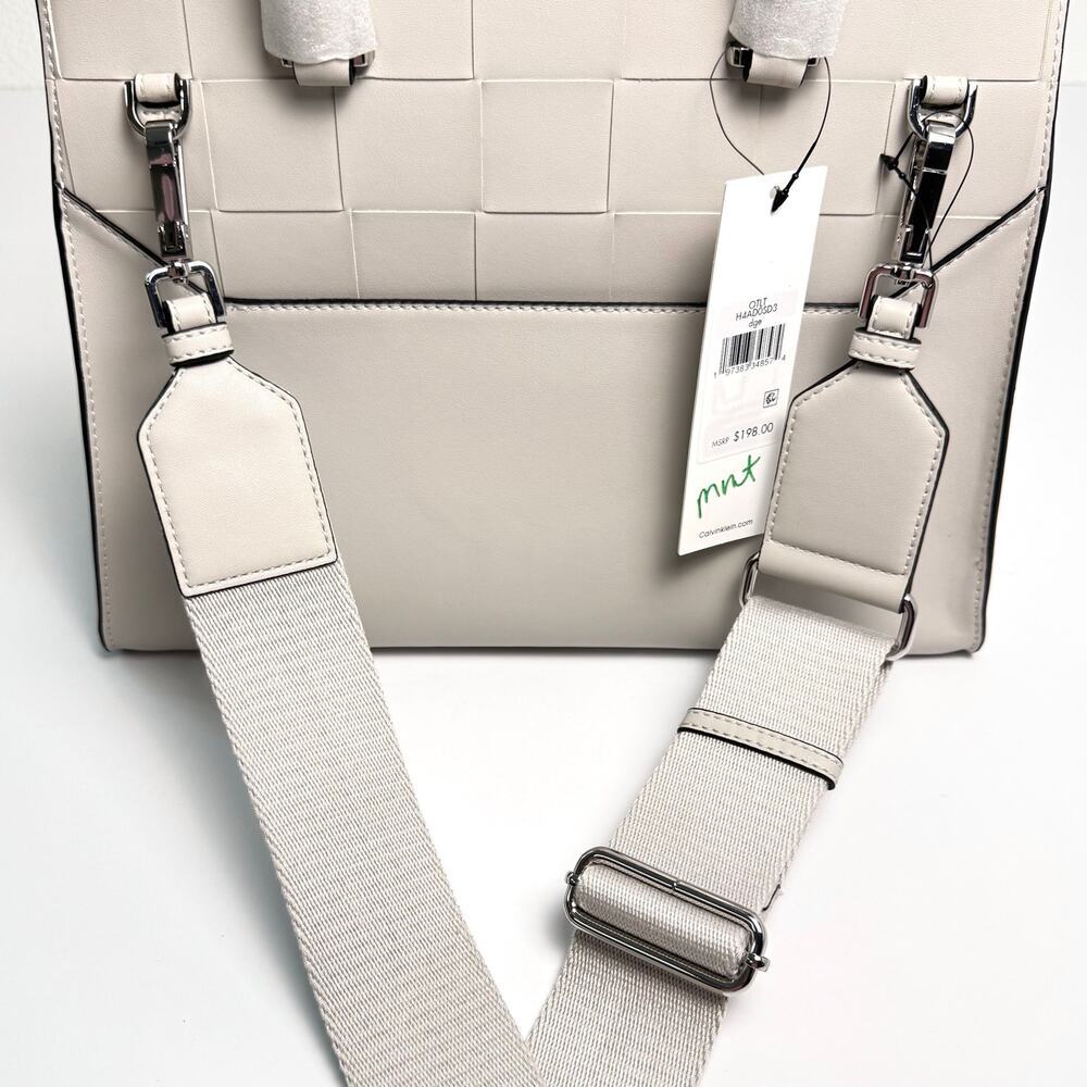 Calvin Klein Becky Turnlock Convertible Satchel Vegan Leather Dove Gray NWT - Picture 8 of 12